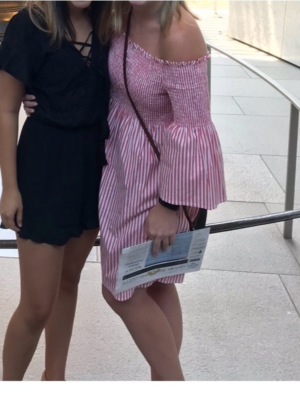 Michael Kors Light Red and White Striped Poplin Off-Shoulder Dress